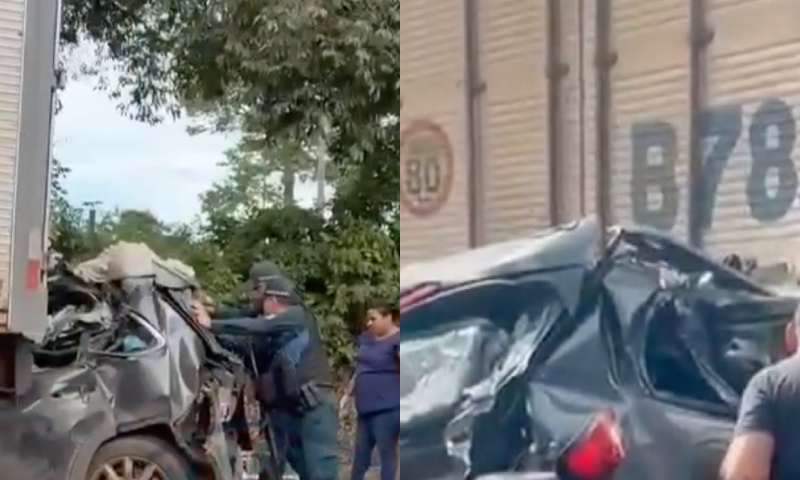 Carro é esmagado em acidente com caminhões na AM-010; vídeo impactante