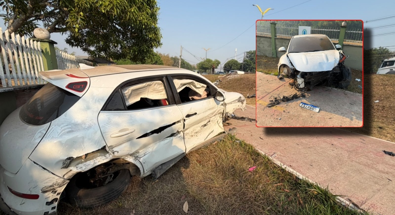 Grave acidente deixa casal ferido e carro destruído na avenida