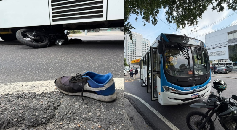 Gravíssimo: motoqueiro para debaixo do ônibus em Adrianópolis